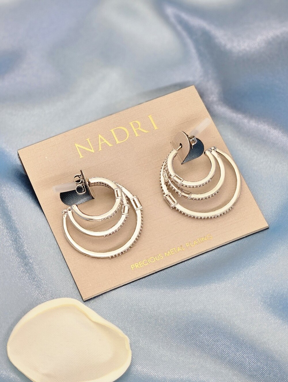 Nadri Triple Stack Hoop Earrings Hoops Rhodium Plated Silver Bridal Wedding Gift